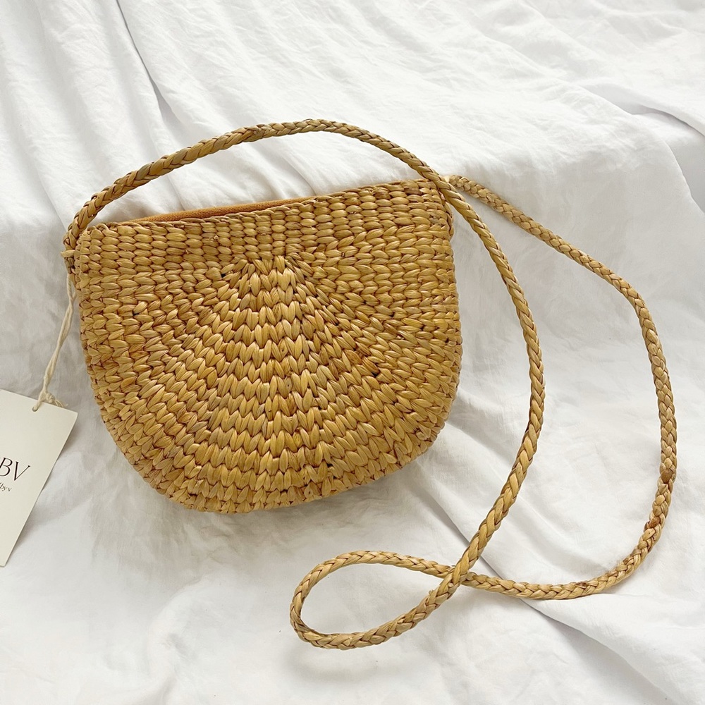 Tan Straw Crossbody Bag